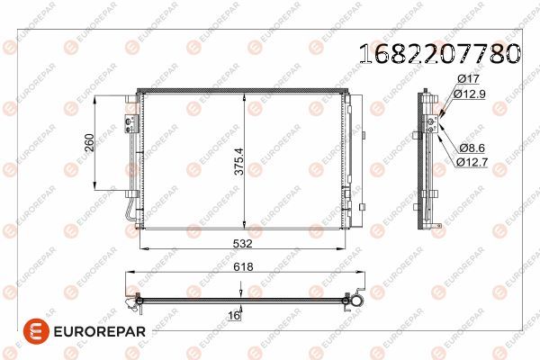 EUROREPAR 1682207780 | Klima Radyatörü Kurutucu Ile Brazing 512X375,5X16