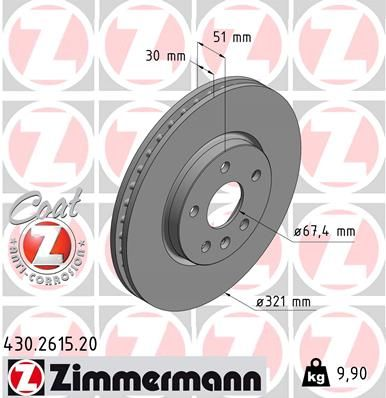 ZIMMERMANN 430.2615.20 | Opel Fren Disk Ön 17 İnc İnsignia 569083 321mm | 1 Adet