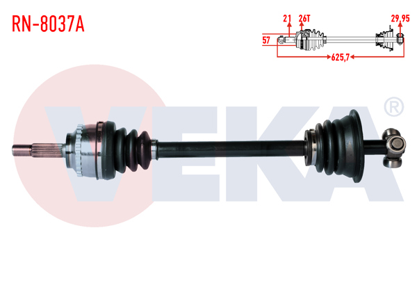 VEKA RN-8037A | Komple Aks Sol Ön Renault Clio II (Bb0 / 1 / 2,Cb0 / 1 / 2) 1.4İ 16V ABS li 26 Dıs Uzunluk 625,7 mm 1998-2005