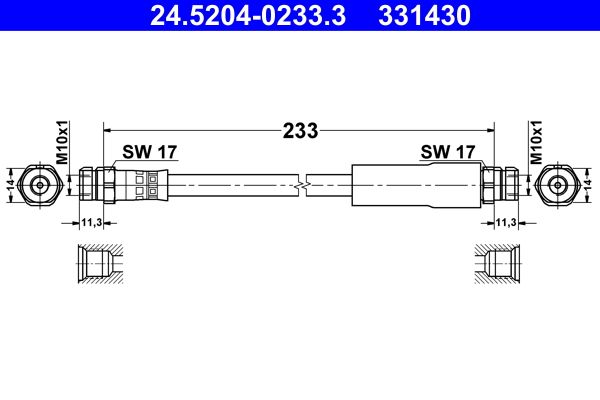ATE 24.5204-0233.3 | Fren Hortumu Arka Golf V 03 > 10 Jetta Passat 05 > A3 03 > Toledo III Leon 05 > Octavia Superb 08 >