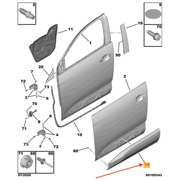 MOPAR (PSA) 98116039XT | Sağ Ön Kapı Bandı Siyah Actıve 3008 5008 (P87)