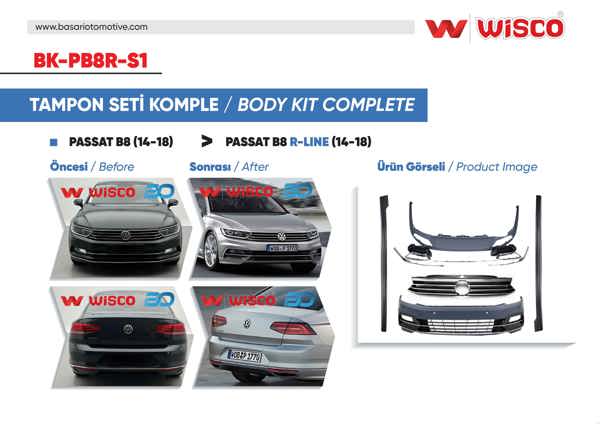 WISCO BK-PB8R-S1 | Tampon Seti Komple (On-Arka-Yan) VW Passat B8 R-Line 14-18 (14-18 Passat B8 İçin Uyumludur)
