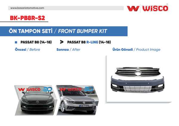 WISCO BK-PB8R-S2 | Tampon Seti On VW Passat B8 R-Line 14-18 (14-18 Passat B8 İçin Uyumludur)