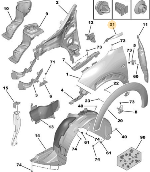 PSA 9804826680 | Ön Çamurluk Ara Sacı Sağcactus