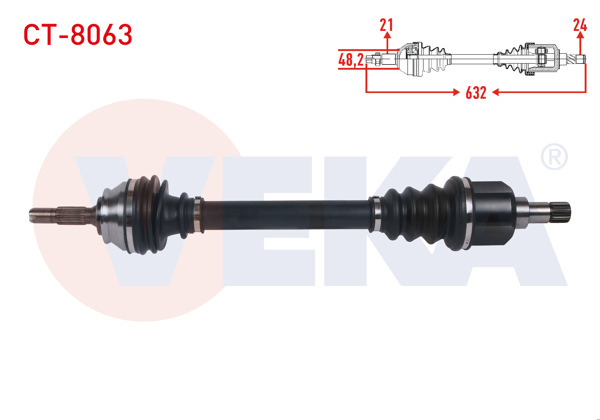 VEKA CT-8063 | Komple Aks Sol Ön Uzunluk 632mm Citroen C4 Cactus 1.2 Thp A-T / 1.6 Blue HDI A-T 2014 -