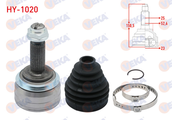 VEKA HY-1020 | Aks Kafası Sol-Sağ On Dıs 25X23x52,6 Uzunluk 105,5mm Hyundai i20 1.4 CRDI M-T 2015 -