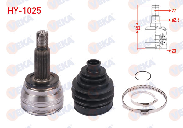 VEKA HY-1025 | Aks Kafası Sol-Sağ On Dıs 27X23x62,5 Uzunluk 152mm Hyundai Elantra 1.6 D-Cvvt 6 A-T 2016 -
