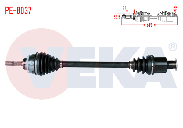 VEKA PE-8037 | Komple Aks Sol Ön Peugeot 106 I 1.4 Uzunluk 615mm 1991-1996