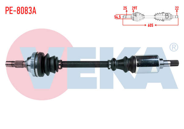 VEKA PE-8083A | Komple Aks Sol Ön Peugeot 306 (7B,N3,N5) 1.4İ ABS li 29 Dıs Uzunluk 605mm 1993-2002