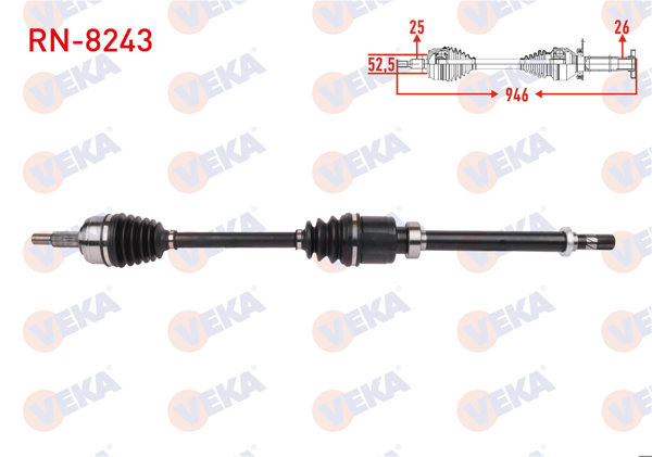 VEKA RN-8243 | Komple Aks Sağ On Uzunluk 946mm Renault Megane IV 1.3 TCE (Euro 6) M-T (Snz-Tl4) 2016 -
