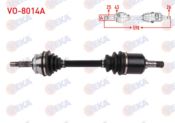 VEKA VO-8014A | Komple Aks Sol Ön ABS li 43 Dıs Uzunluk 598mm Volvo V40 2.0 A-T 1998 -