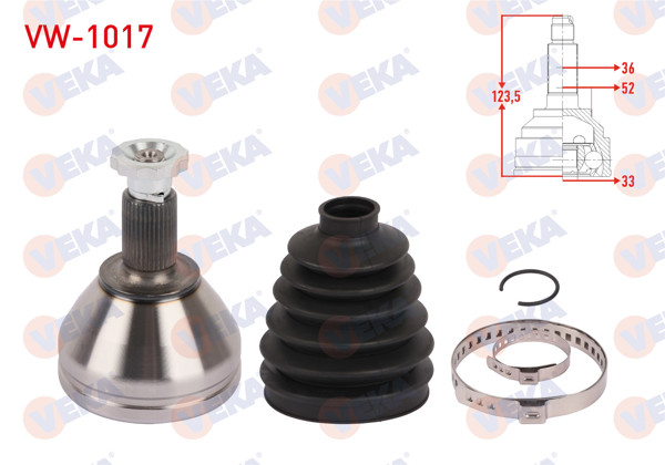 VEKA VW-1017 | Aks Kafası Sol Ön Dıs Uzunluk 123,5mm Volkswagen Polo (Aw1) 1.0 TSI DSG 2017-/ Seat Ibiza V (Kj1) 1.0 TSI DSG 2017-/ Skoda Kamıq (Nw4) 1.0 TSI DSG 2018 -