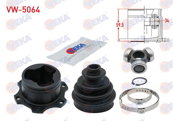 VEKA VW-5064 | Aks Kafası Sol-Sağ On Ic Volkswagen Passat (3B2) 1.9 TDI Freze Dıs 34 Uzunluk 59.5mm 1996-2000
