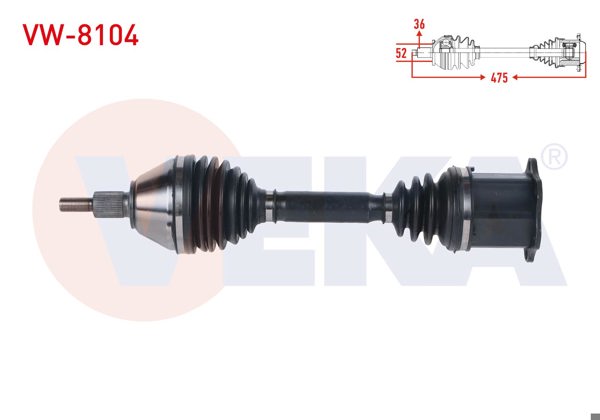 VEKA VW-8104 | Komple Aks Sol Ön Volkswagen Polo (6R) 1.0 TSI A-T Uzunluk 475 mm 2009 -