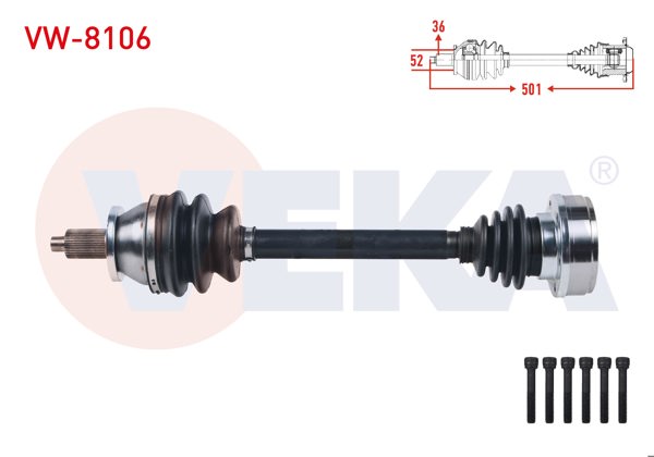 VEKA VW-8106 | Komple Aks Sol Ön Uzunluk 501mm Volkswagen Polo 1.4 TDI M-T 2001-2012 / Seat Cordoba 2002-2009 / Skoda Fabia 1999-2007 / Fabia II 1.4 TDI 2006-2015 / Roomster 1.4 TDI 2006 -