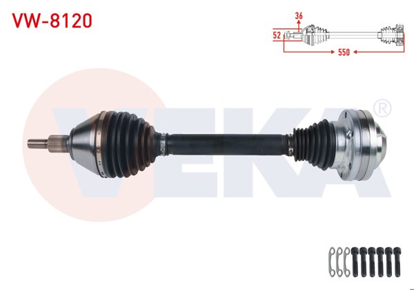 VEKA VW-8120 | Komple Aks Sol Ön Uzunluk 550mm VW Polo (6R) 1.4 TDI A-T 2014-/ Seat Ibiza IV (6J5) 1.4 TDI A-T 2005-2017 / Skoda Fabia (Nj3) 1.4 TDI A-T 2014-/ Rapid 1.4 TDI A-T 2015-2019