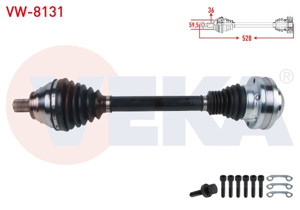 VEKA VW-8131 | Komple Aks Ön Sol Uzunluk 528mm Volkswagen Scirocco 1.4 TSI A-T 2008-2017 / Golf VI 1.4 TSI A-T 2008-2013 / Passat 1.4 TSI A-T 2005-2008 / Audi A3 1.4 TFSI A-T 2007-2008 / Octavia 1.4 TSI A-T 2008-2013