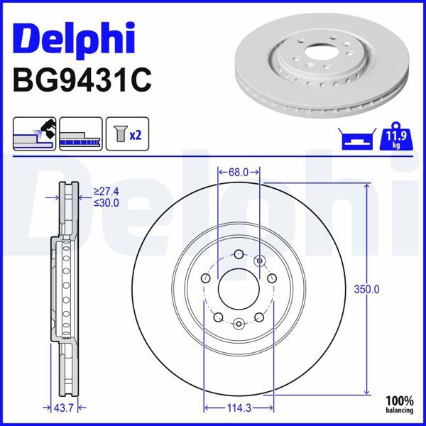 DELPHI BG9431C | Ön Fren Diski (Tekli Paket) Deliksiz Renault Austral Hb 23 >