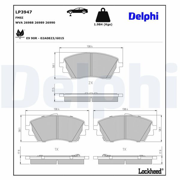 DELPHI LP3947 | Ön Fren Balatası Hyundai Kona 1.6 GDI Hybrıd 2023 >