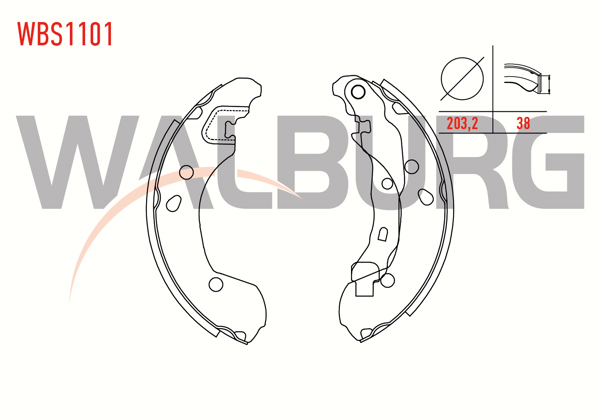 WALBURG WBS1101 | Fren Pabuç Balata Arka Renault Clio III 1.5 DCI Levyelı 203,2X38 mm 2005-2012 / Clio III 1.2İ 16V-2005-2012 / Micra 1.5 DCI-2003-2010 / Note 1.5 DCI-2006-2013 / Note 1.4İ 16V-2006-2013