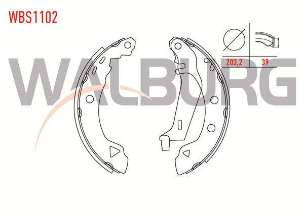 WALBURG WBS1102 | Fren Pabuç Balata Arka Renault R19 1.4 Levyelı 203,2X39 mm 1988-2001 / R19 1.6 1988-2001 / R19 1.9 D-1988-2001 / R19 1.8İ 16V-1988-2001 / R19 1.7 1988-2001
