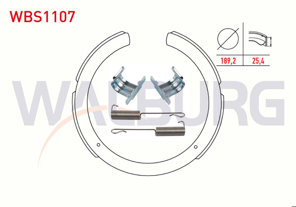 WALBURG WBS1107 | Fren Pabuç Balata Arka Aksesuarlı Ssangyong Actyon I 2.0 Xdı 189,2X25,4 mm 2005-2012 / Korando (Kj) 2.9 D 1996-2010 / Rexton (Gab) 2.7 Xdı 2004-/ Musso (Fj) 2.2 TD 1993-2004 / Korando (Kj) 2.9 TD 1996-2010