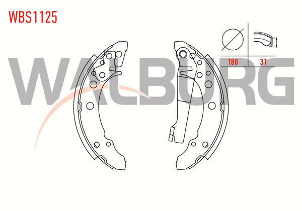 WALBURG WBS1125 | Fren Pabuç Balata Arka Golf I 1.3 Levyelı 180X31mm 1974-1985 / Golf I 1.6 1974-1985 / Golf I 1.6 D 1974-1985 / Golf II 1.6 1983-1992 / Golf II 1.6 TD 1983-1992 / Passat 1.6 1980-1988 / 80 1.6 TDI 1978-1986