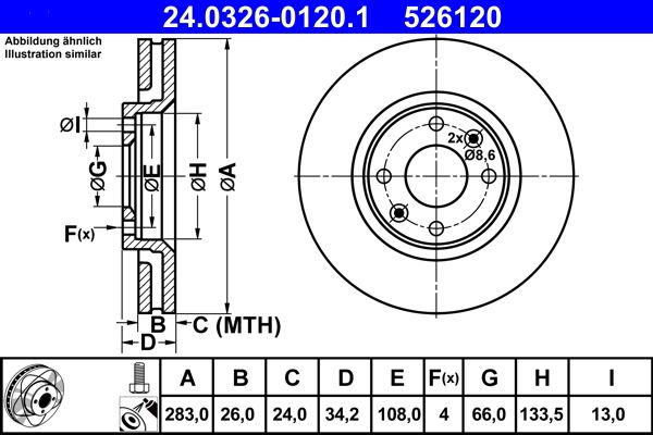 ATE 24.0326-0120.1 | Fren Diski Opel Corsa F / Crossland X 283mm Ön | 2 Adet