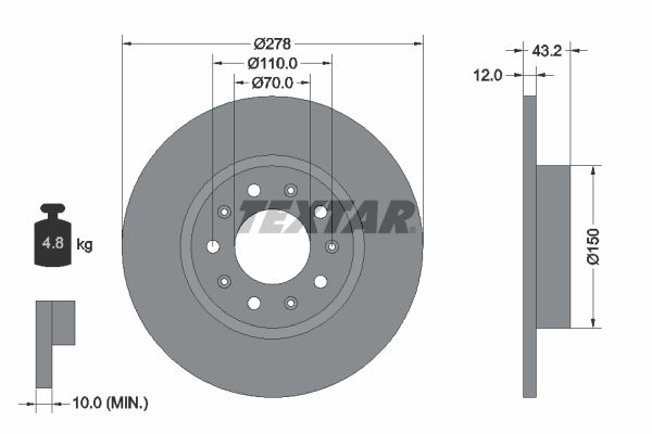 TEXTAR 92221003 | Fren Diski Fiat 500X / Alfa Romeo 159 / Giulietta 05 > 278mm Ön | 2 Adet