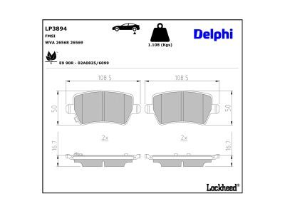 DELPHI LP3894 | Fren Balatası Tiggo 8 Pro / Pro Max / Plus Tiggo 7 / Omoda 5 16 > Arka