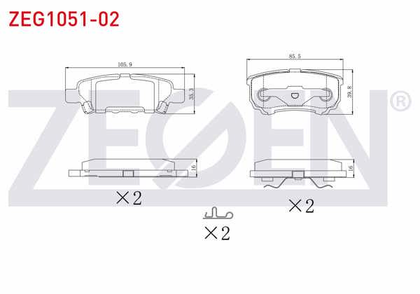 ZEGEN ZEG1051-02 | Fren Balata Arka Mitsubishi Lancer VII 1.3 2003-2007 / Lancer 2.0 2007-/ Outlander I 2.0 2001-2006 / Outlander II 2.0 Dı-D 2006-2012 / Jeep Compass 2.0 Crd 2006-/ Peugeot 4007 2.2 HDI 2007 -