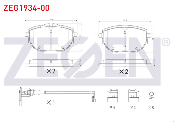 ZEGEN ZEG1934-00 | Fren Balata Ön Fişli Volkswagen Transporter VI 2.0 TDI 2018 -