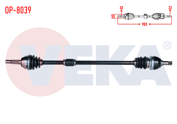 VEKA OP-8039 | Komple Aks Sağ On Uzunluk 983mm Opel Astra J 1.4, 1.6 M-T 2009-2016