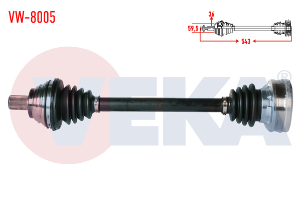 VEKA VW-8005 | Komple Aks Sol Ön Volkswagen Golf V (1K1) 1.6İ Uzunluk 543mm 2003-2009