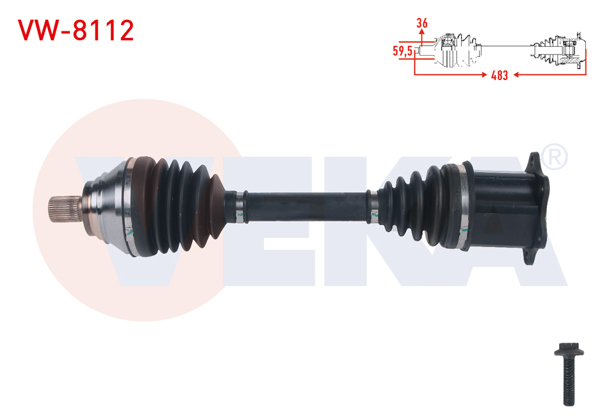 VEKA VW-8112 | Komple Aks Sol Ön Uzunluk 483mm Volkswagen Passat (3G2) 2.0 TDI A-T 2014-/ Skoda Superb (3V3) 2.0 TDI A-T 2015 -