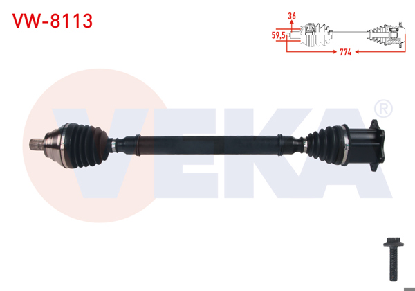 VEKA VW-8113 | Komple Aks Sağ On Uzunluk 774mm Volkswagen Passat (3G2) 2.0 TDI A-T 2014-/ Skoda Superb (3V3) 2.0 TDI A-T 2015 -