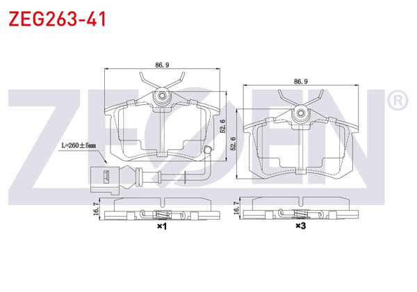 ZEGEN ZEG263-41 | Fren Balata Arka Fişli VW Polo (9N_) 1.6İ 16V 2001-2012 / 1.4 TDI 2001-2012 / 1.4İ 16V 2001-2012 / 1.9 TDI 2001-2012 / A3 (8P1) 1.6 2003-2012 / 1.8 T 2003-2012 / A1 (8X1) 1.4 TFSI 2010 -