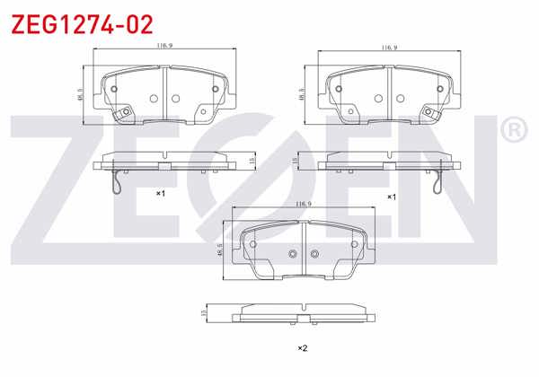 ZEGEN ZEG1274-02 | Fren Balatası Arka Ikazlı Kia Sorento II 2.0 2.2 CRDI 2009-2015 / Hyundai Santa Fe II 2.0 2.2 CRDI 2006-2012 / Santa Fe III 2.0 2012-/ Genesıs 2008-2014 / Ssangyong Musso Grand 2.2 2018 -