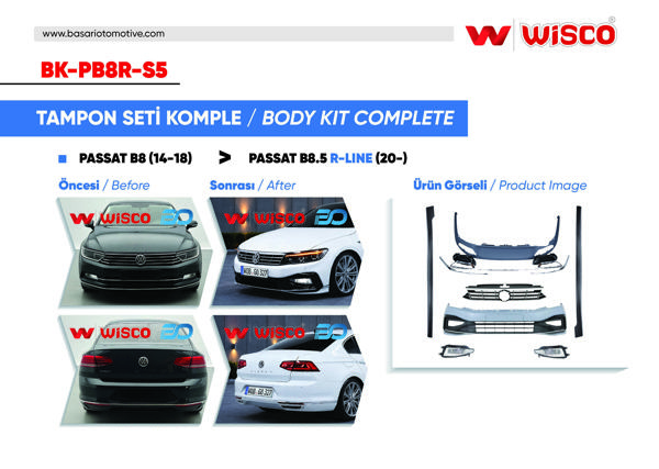 WISCO BK-PB8R-S5 | Tampon Seti Komple (On-Arka-Yan) VW Passat B8.5 R-Line 20-(14-18 Passat B8 İçin Uyumludur)