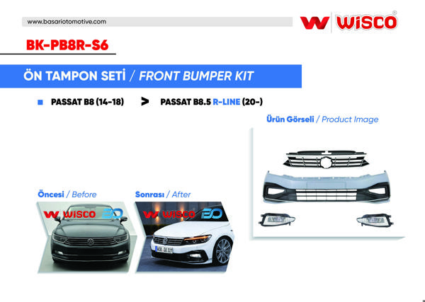 WISCO BK-PB8R-S6 | Tampon Seti On V1 VW Passat B8.5 R-Line 20-(14-18 Passat B8 İçin Uyumludur)