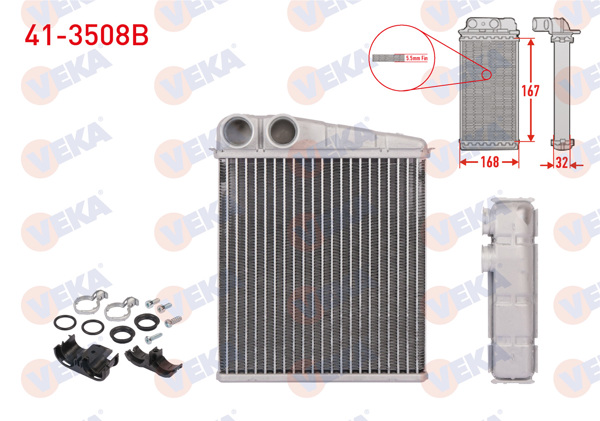 VEKA 41-3508B | Kalorifer Radyatörü Brazing (5.5mm Fin) Renault Clio III (Br0 / 1,Cr0 / 1) 1.5 DCI 2005-2012