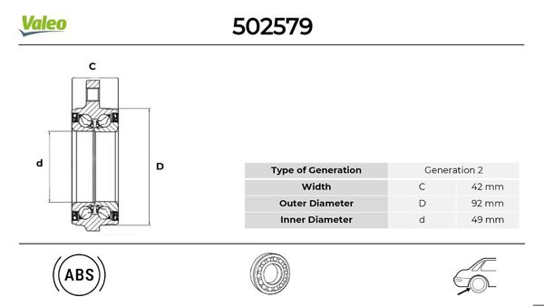 VALEO 502579 | Teker Rulmanı Arka 14 > C-Seri (W205-S205)