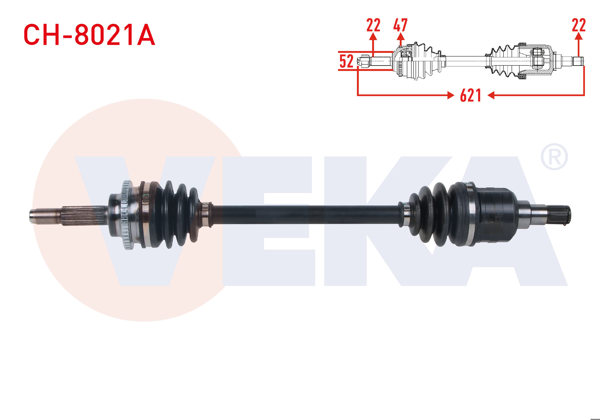 VEKA CH-8021A | Komple Aks Sol Ön ABS'li 47 Dıs Uzunluk 621mm Chevrolet Spark (M300) 1.0 M-T 2010-2014