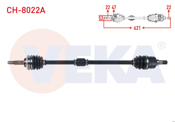 VEKA CH-8022A | Komple Aks Sağ On ABS'li 47 Dıs Uzunluk 868mm Chevrolet Spark (M300) 1.0 M-T 2010-2014