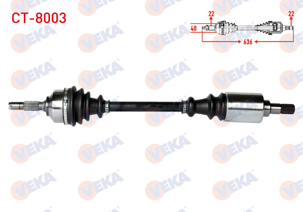 VEKA CT-8003 | Komple Aks Sol Ön Citroen C3 (Fc) 1.4 HDI 70Hp Yaylı Tip Ma Şanzıman Uzunluk 636mm 2002-2009