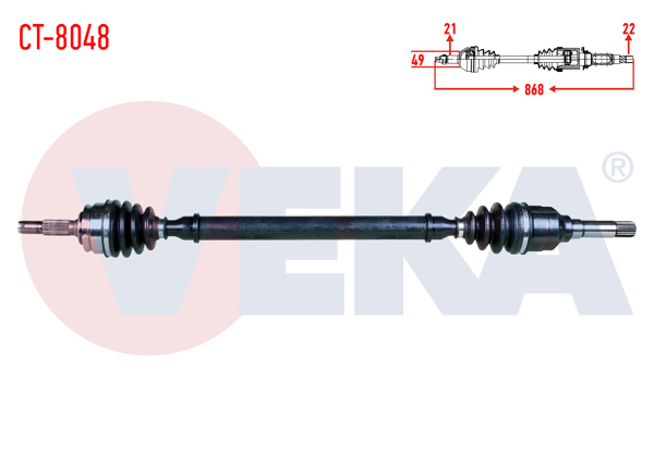 VEKA CT-8048 | Komple Aks Sağ On Citroen C3 II 1.4 HDI M-T 21X22x49 Uzunluk 868mm 2009-2016