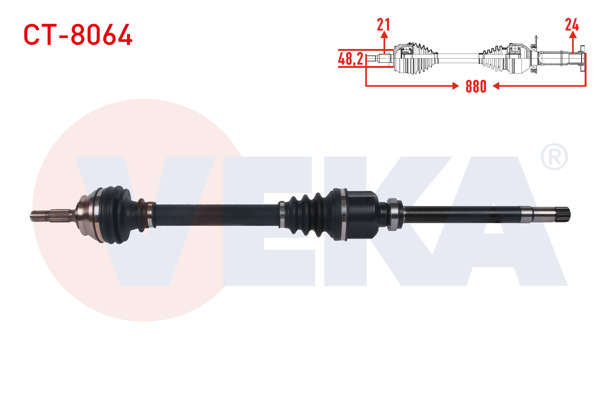 VEKA CT-8064 | Komple Aks Sağ On Uzunluk 880mm Citroen C4 Cactus 1.2 Thp A-T / 1.6 Blue HDI A-T 2014 -