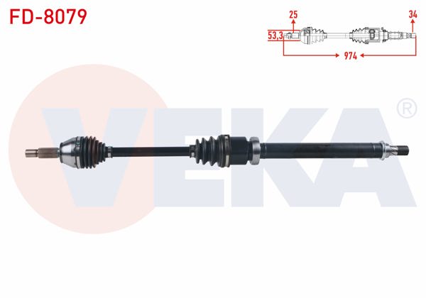 VEKA FD-8079 | Komple Aks Sağ On Ford Fiesta VI 1.0-1.6 Ti A-T 2012-/ B-Max 1.6İ A-T Uzunluk 974mm 2012 -