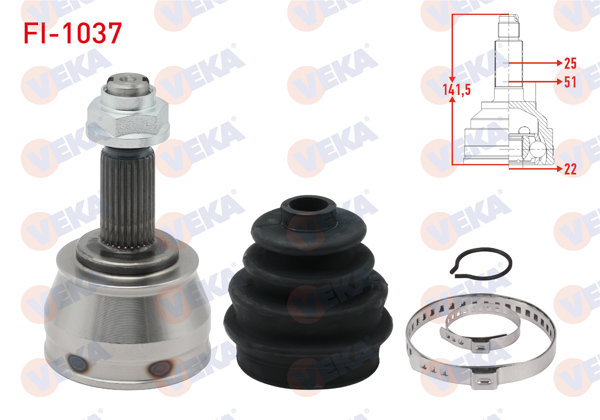 VEKA FI-1037 | Aks Kafası Sol-Sağ On Dıs Fiat Brava (182) 1.6 16V 25X22x51 Uzunluk 141,5 mm 1995-2002