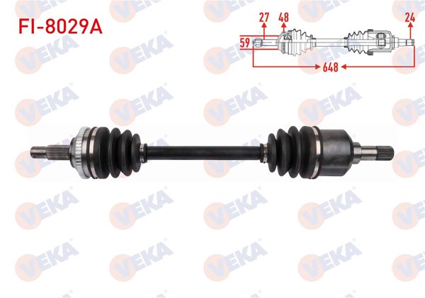 VEKA FI-8029A | Komple Aks Sol Ön ABS'li 48 Dıs Uzunluk 648mm Fiat Scudo 1.9 D 1996-2006 / Citroen Jumpy 1.9 D 1994-2007 / Peugeot Expert 1.9 D 1996-2006
